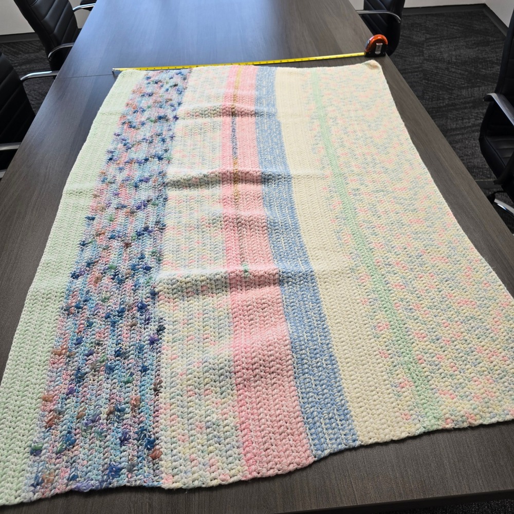 Handmade Crochet Pastel Striped Baby Blanket Throw Pink Blue Yellow 35x50